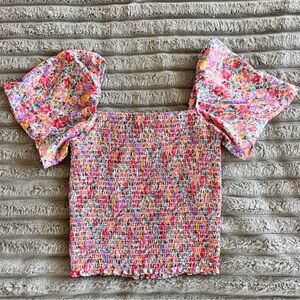 LUSH Floral Square Neck Smocked Blouse Top- Size XS/S